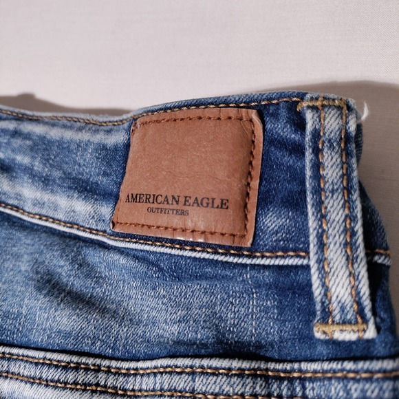 AMERICAN EAGLE Next Level Stretch DESTROYED Denim FRAYED MINI SKIRT 2 (24" Waist - Picture 10 of 16